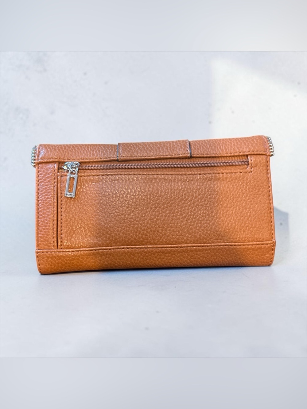 Guess Tan Pebbled Leather Continental Wallet with Silver Hardware - Picture 2 of 4